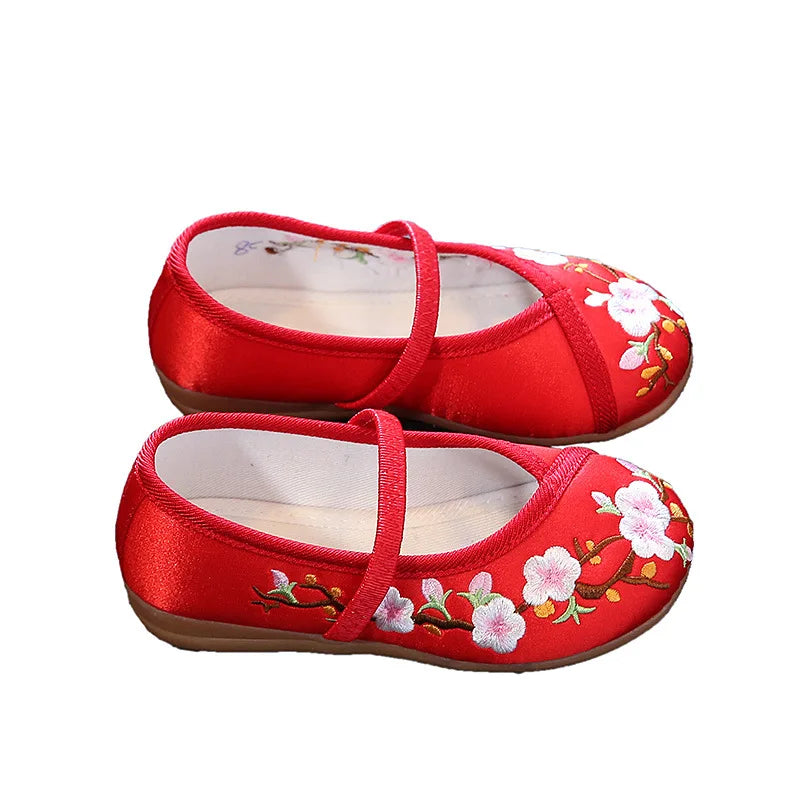 Girls' Embroidered Chinese Style Flat Shoes