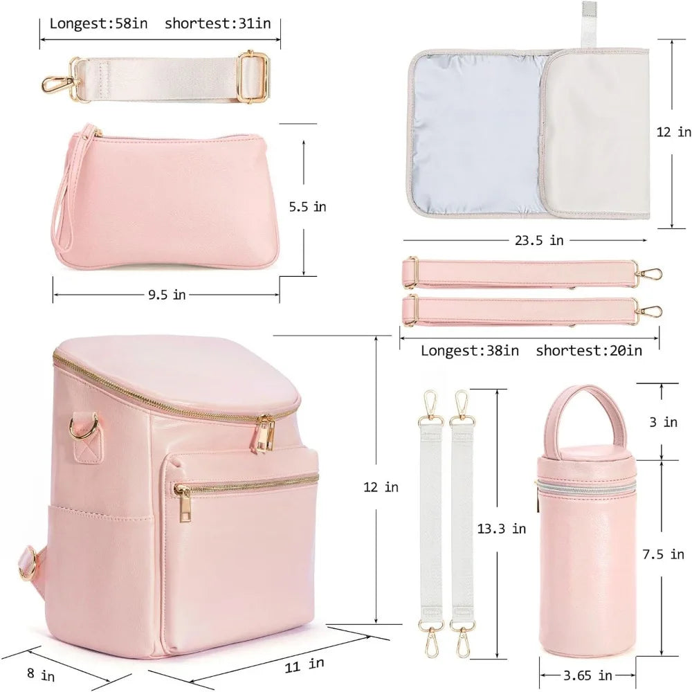 5-in-1 Leather Diaper Backpack Set for Stylish Moms