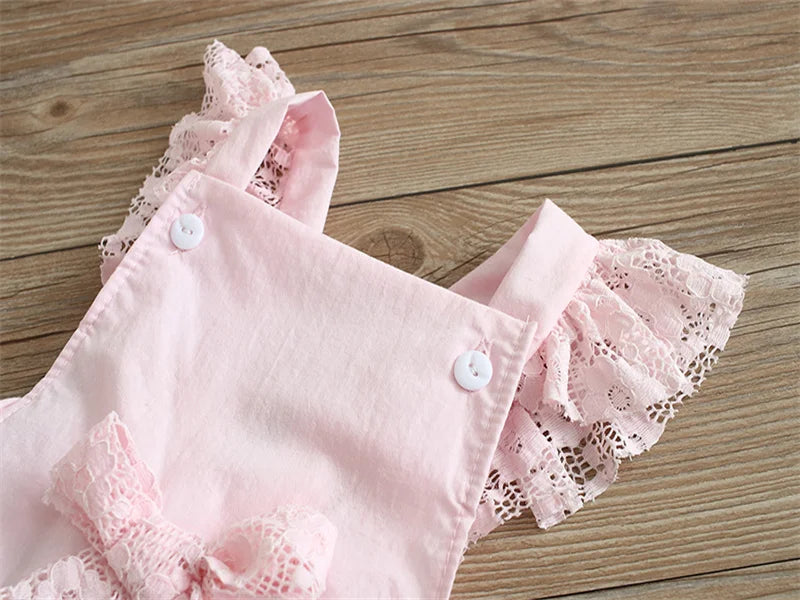 Lace Fly Sleeve Bodysuit & Bow Set for Baby Girls
