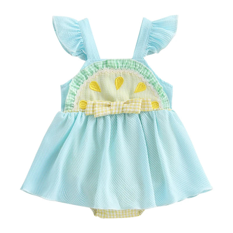 Watermelon Themed Romper Dress for Baby Girls