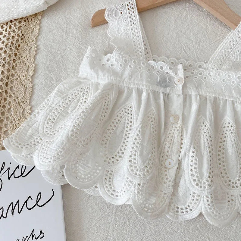 Girl Lace Crop Top & Denim Shorts Set
