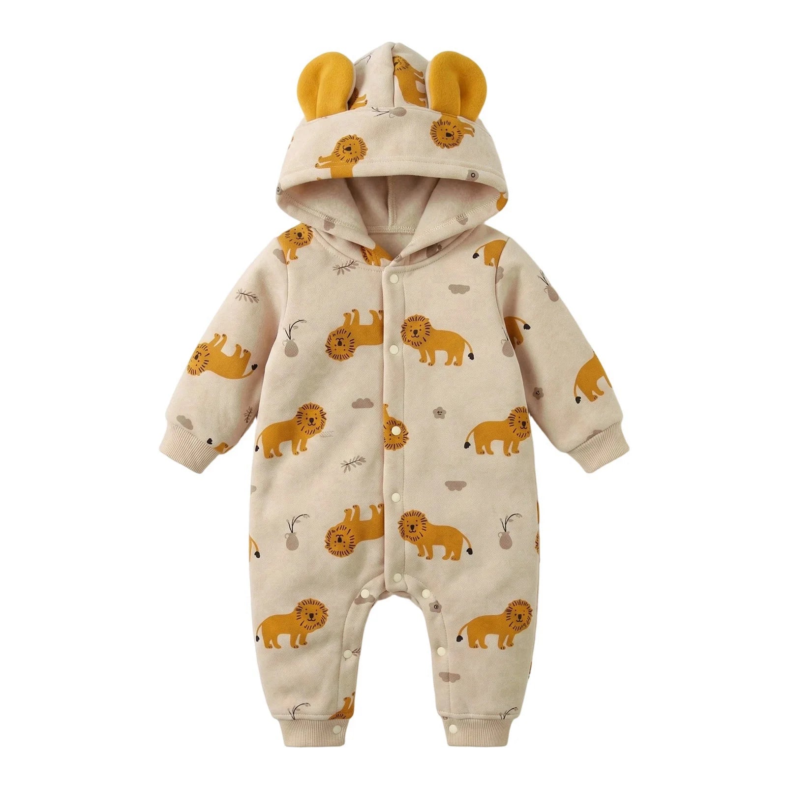 Baby Boys Animal Print Hooded Romper