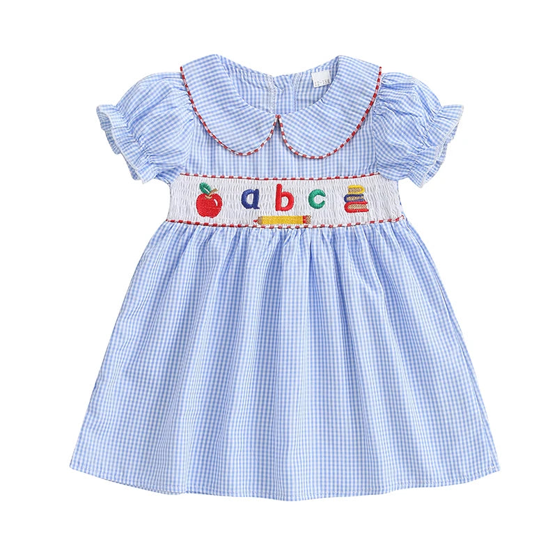 ABC Embroidered Plaid Dress