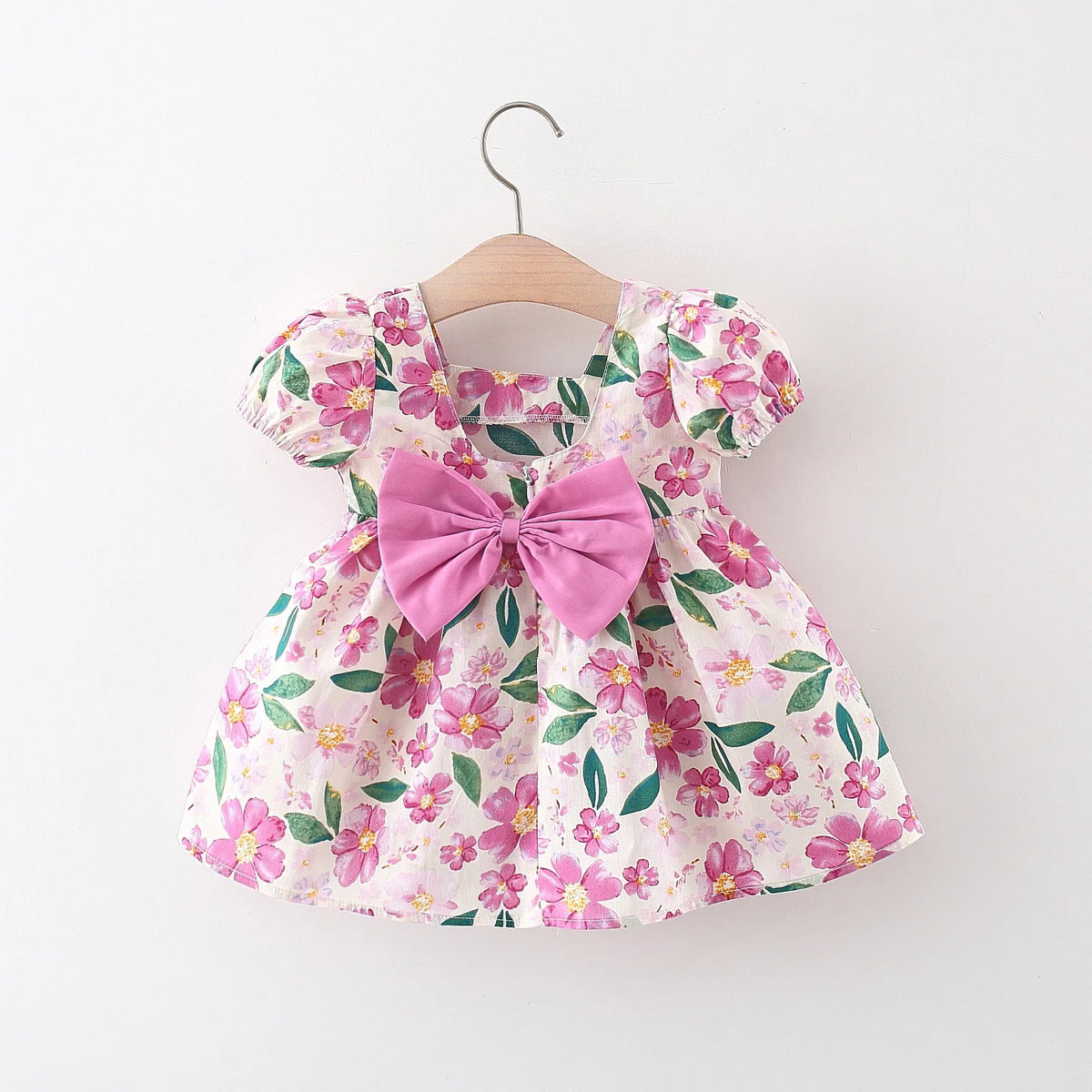 Sweet Floral Short-Sleeved Dress for Baby Girls