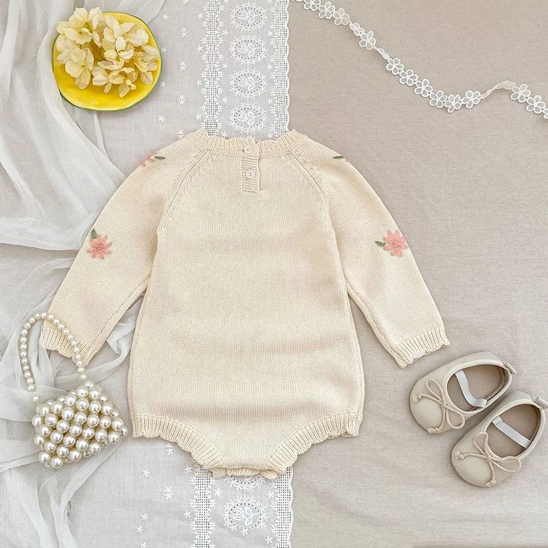 In Full Bloom Floral Embroidered Knit Romper