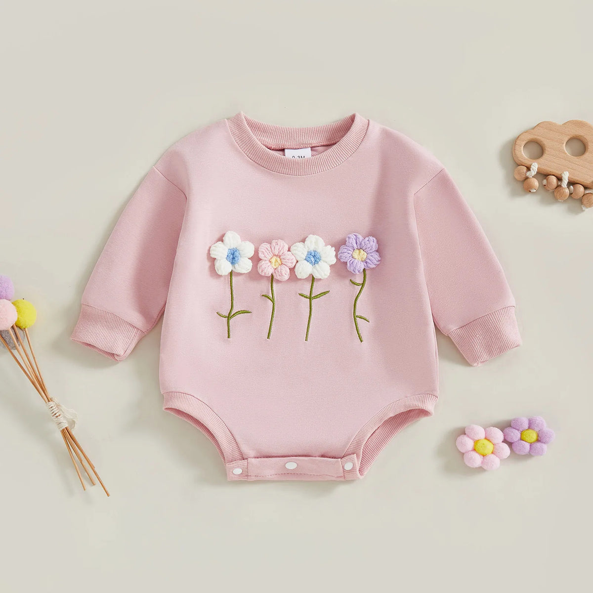 Wildflower Row 3D Floral Sweatshirt Romper