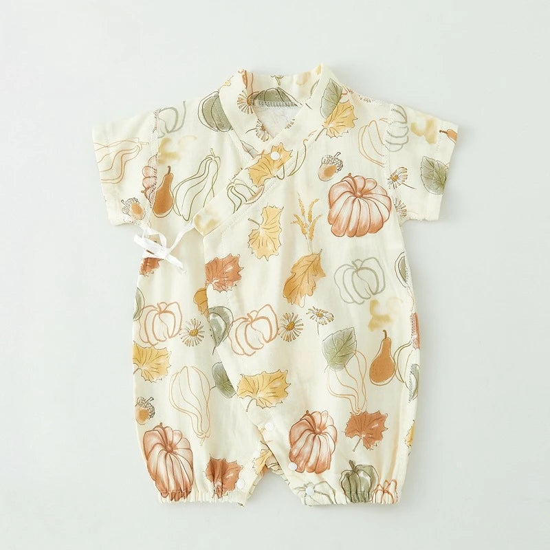Unisex Baby Bamboo Fiber Cute Printed Short Sleeve Breathable Summer Onesie