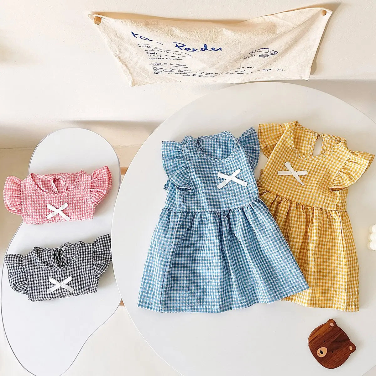 Plaid Flutter Sleeve Princess Dress