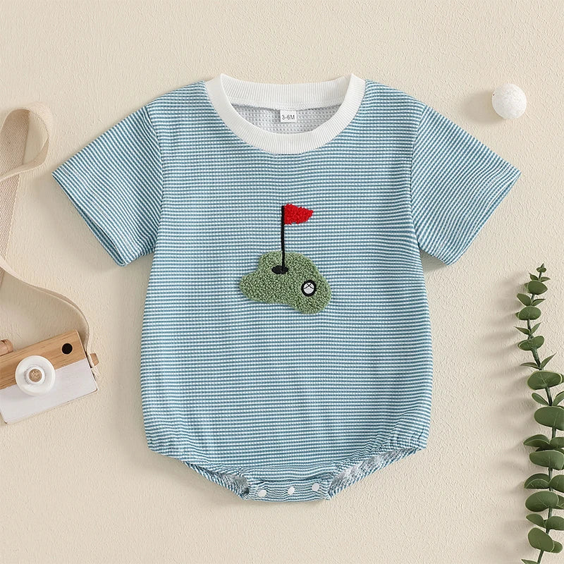 Baby Boy's Striped Golf Patch Romper