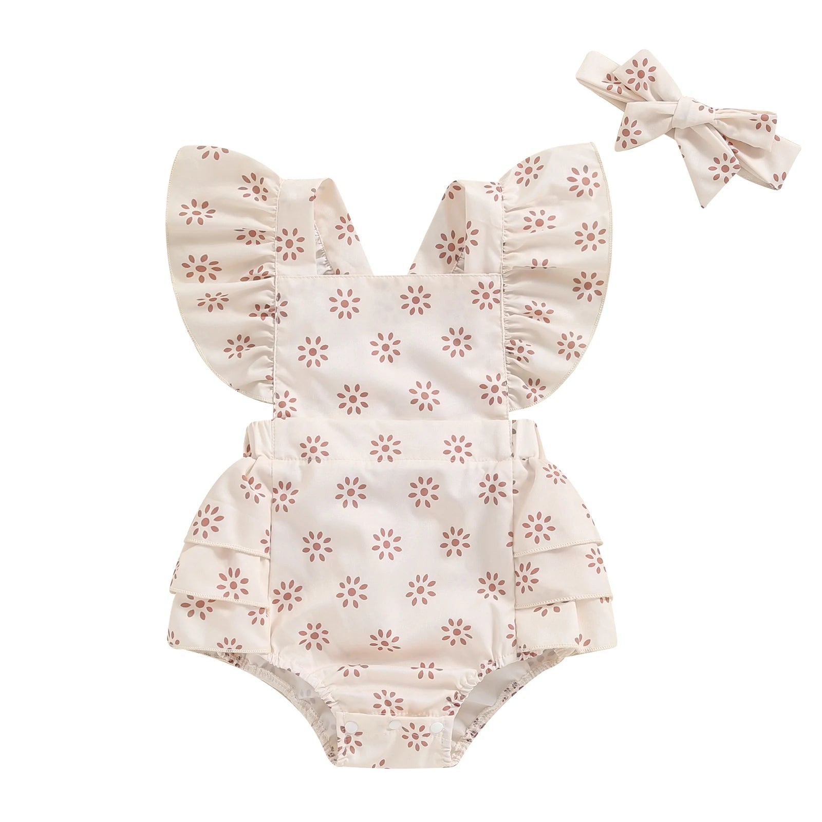 Backless Daisy Print Baby Romper