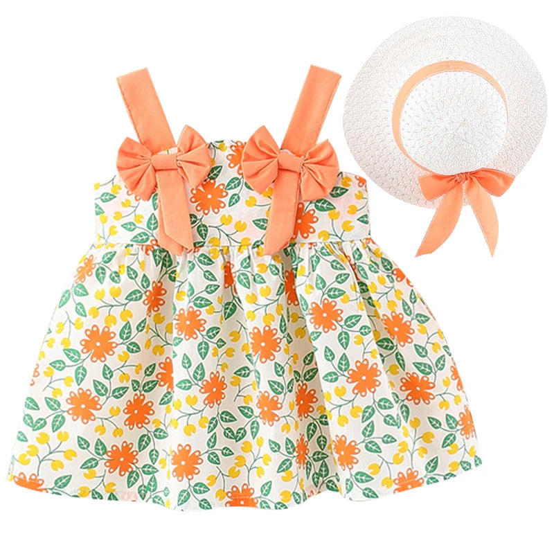 2-Piece Korean Style Floral Dress & Hat Set