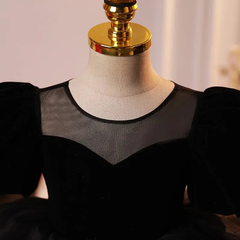 Girl's Black Velvet & Tulle Party Dress
