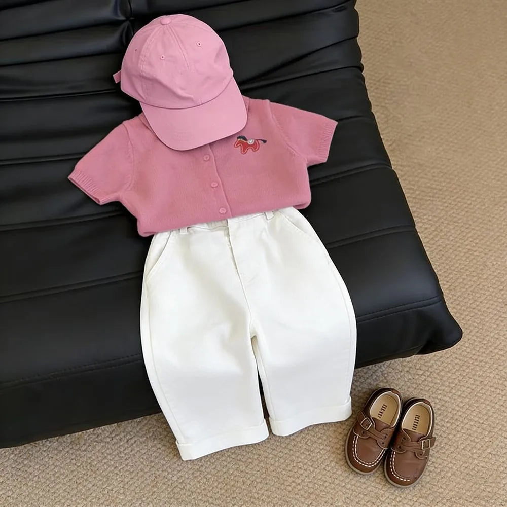 Children's Short Sleeve Knit POLO Shirt Casual Pants Two-Piece Set