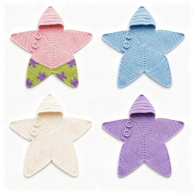 Hand Knitted Starfish Baby Romper- Cute Cartoon One-Piece Jumpsuit