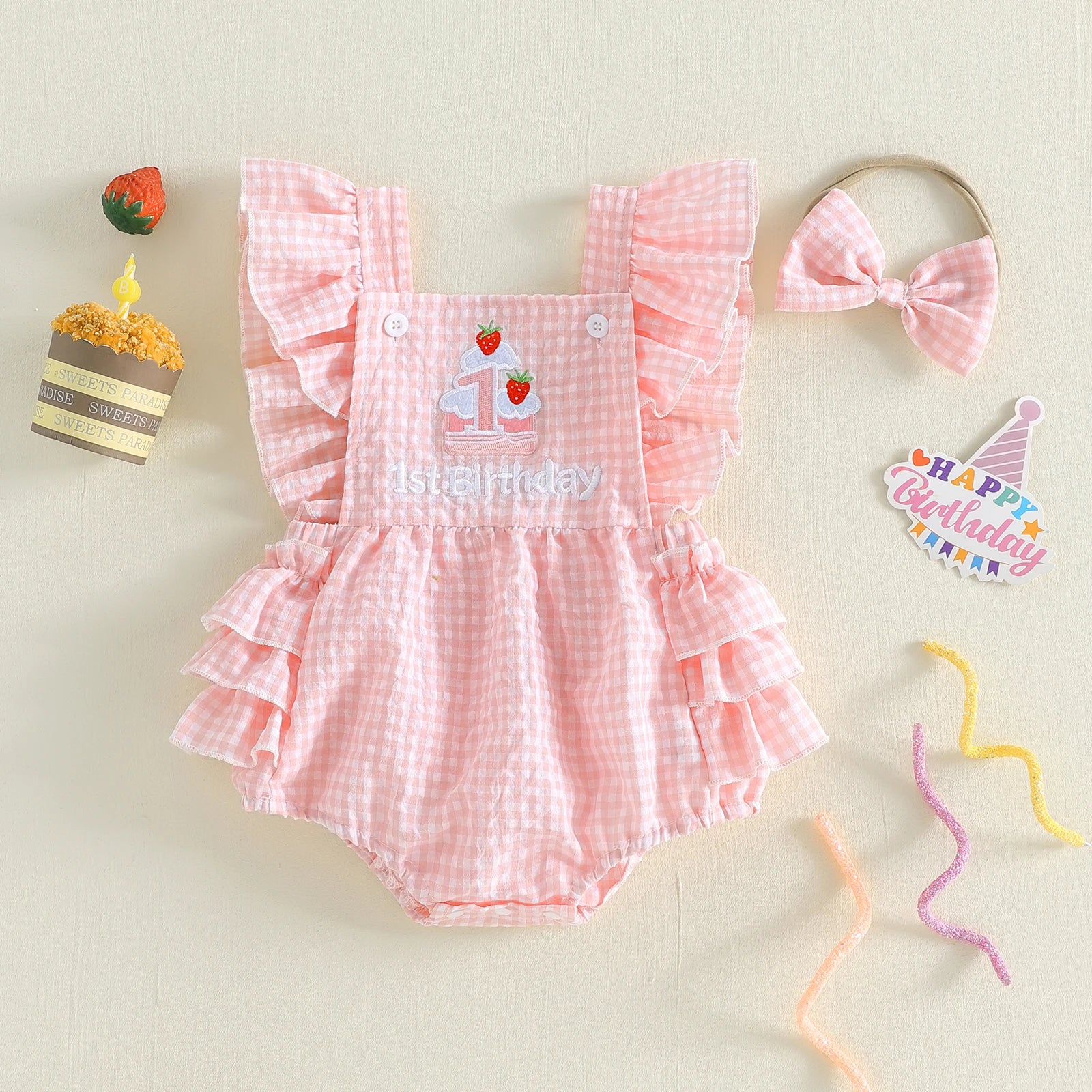 Baby Girls Birthday Plaid Romper