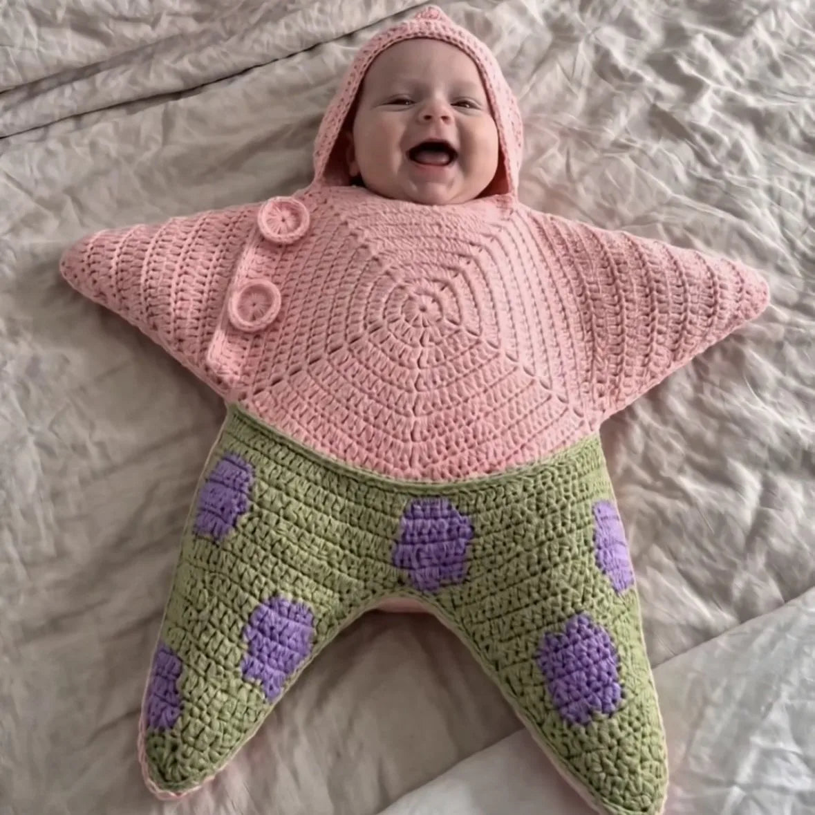 Hand Knitted Starfish Baby Romper- Cute Cartoon One-Piece Jumpsuit