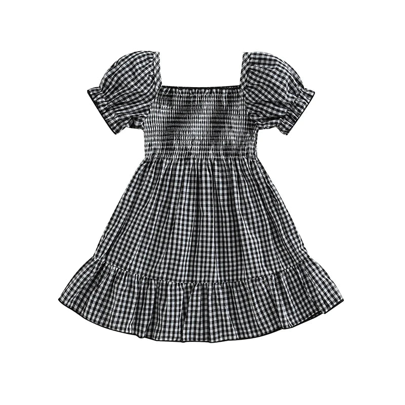 Sweet Summer Puff Sleeve Plaid Dress