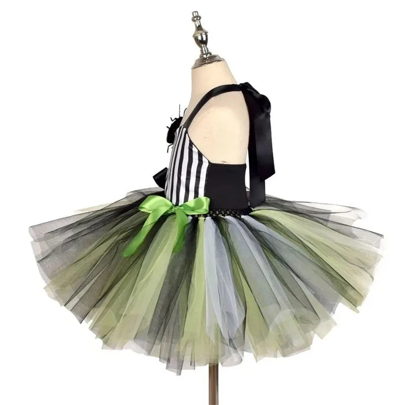 Girl's Spooky Stripe Tutu Dress