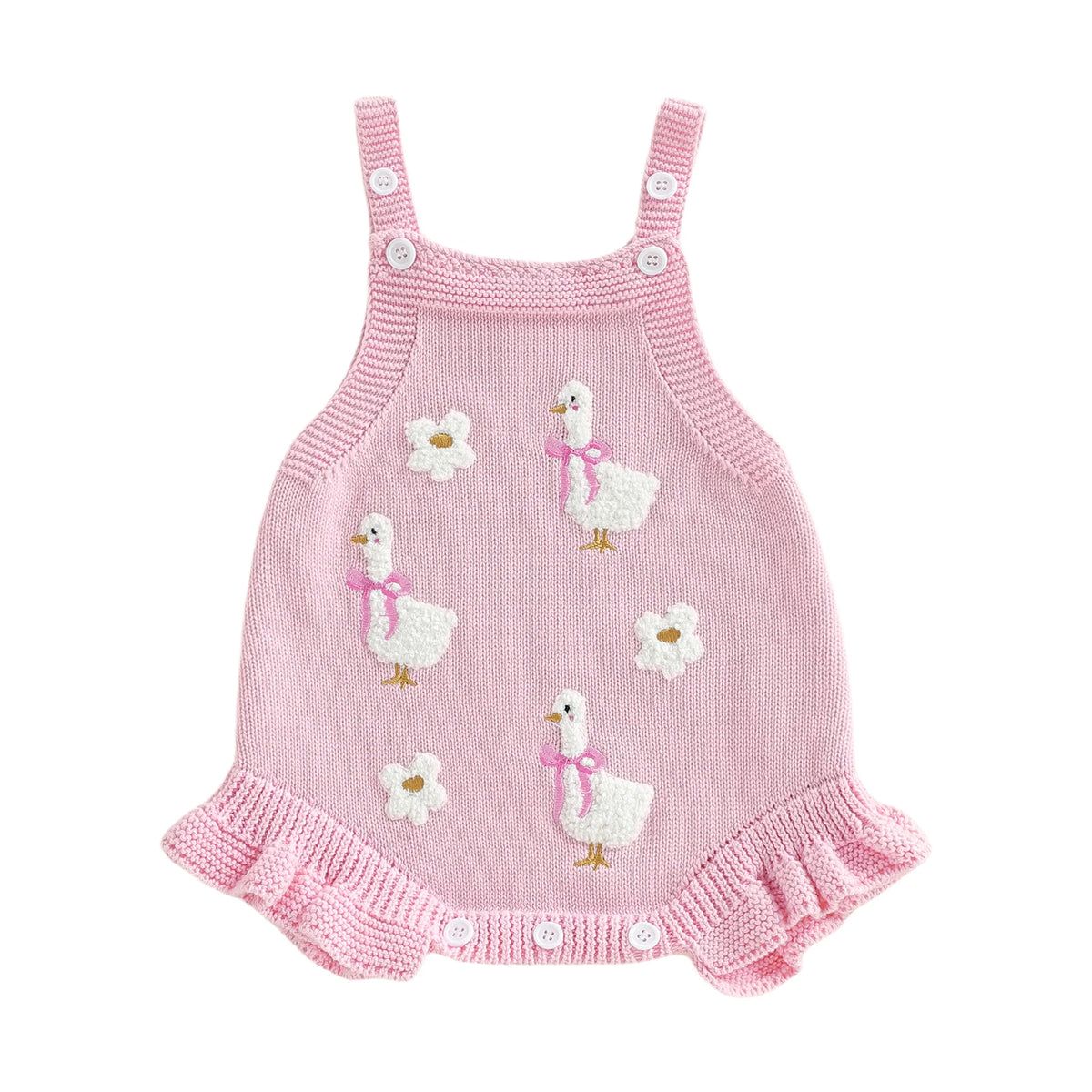 Baby Girl Sleeveless Duck & Flower Knit Overall Bodysuit