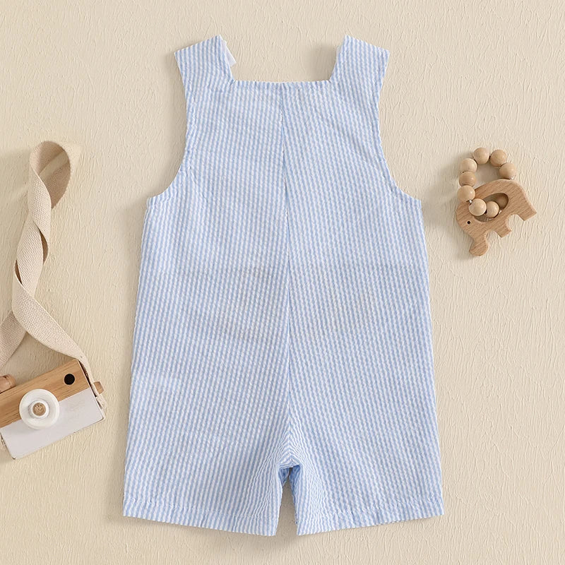 Dog Embroidered Seersucker Overalls for Toddlers