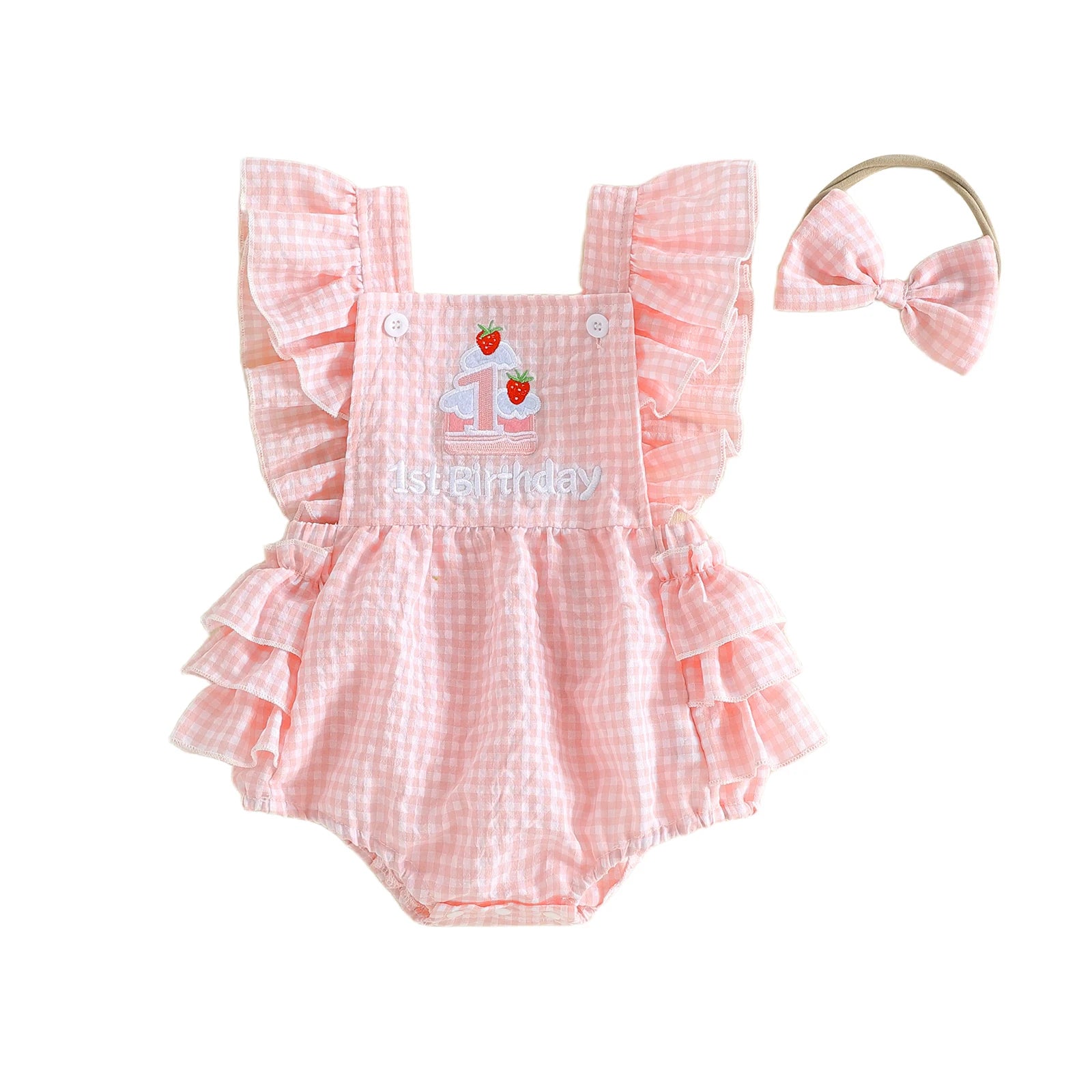Baby Girls Birthday Plaid Romper