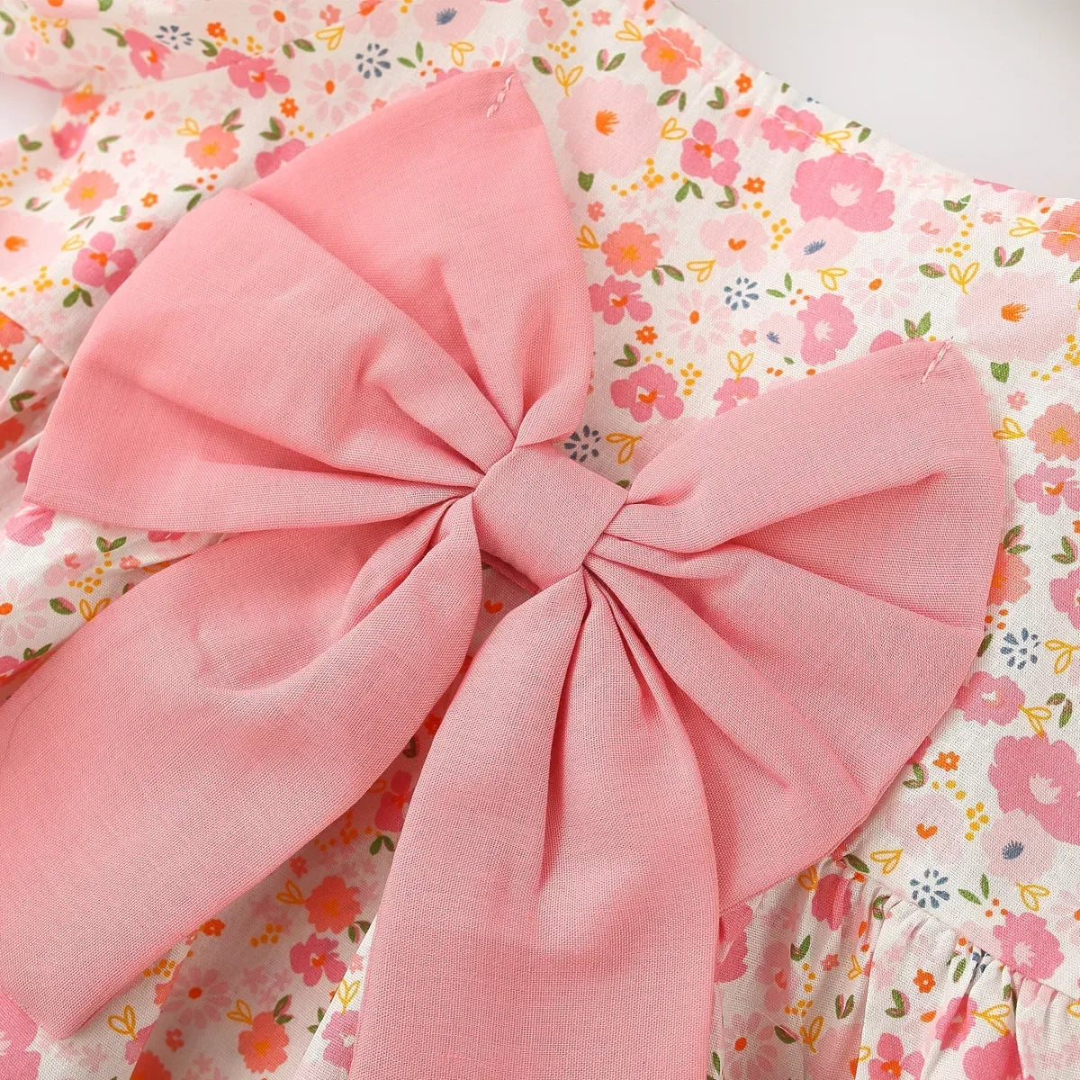 Floral Puff Sleeve & Bow Dress for Toddler Girls