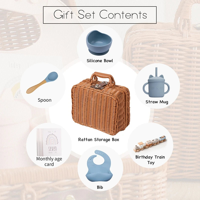Baby Gift Set with Montessori Toy and Silicone Feeding Set