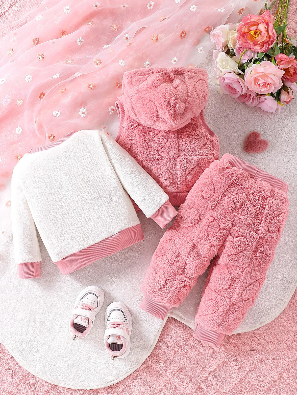Baby Girls’ 3-Piece Plush Love Hooded Set