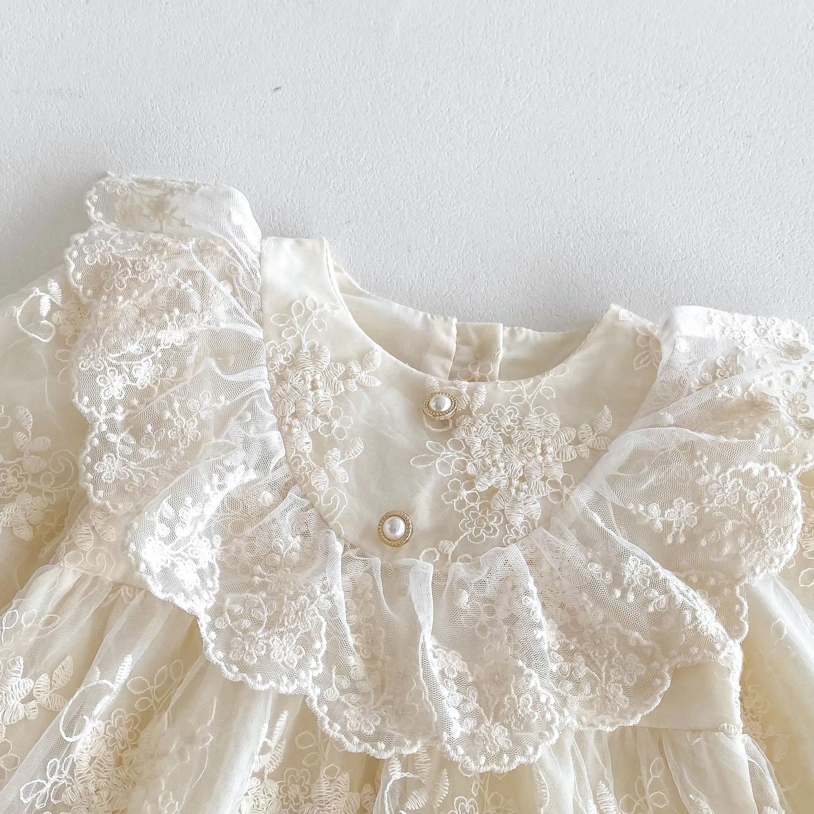 Baby Girl Vintage Lace Princess Romper Dress with Ruffled Collar