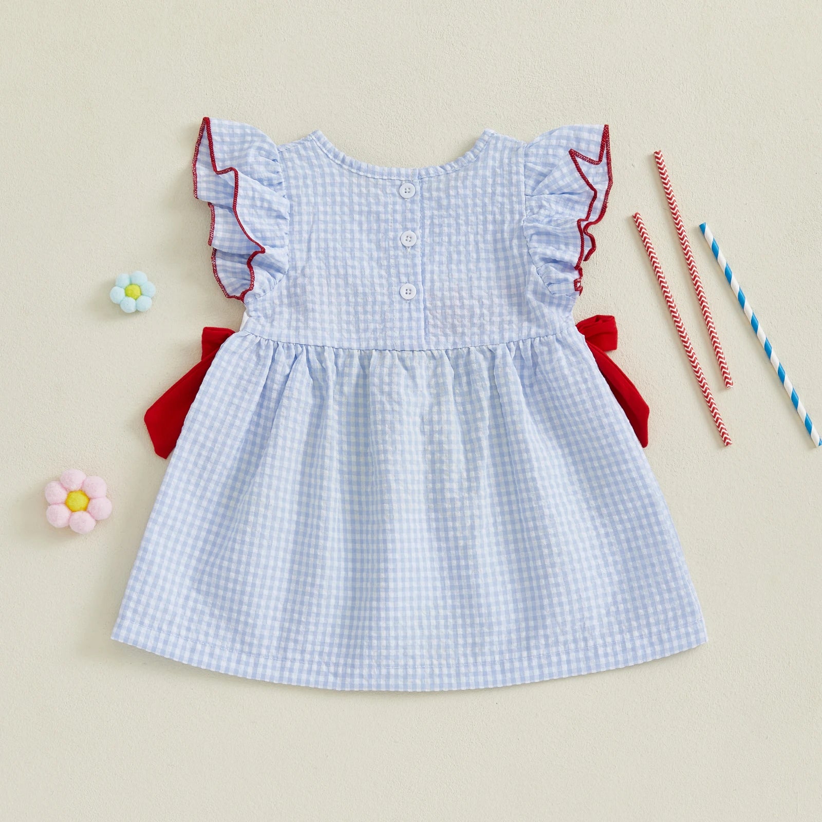 Girl 4th of July USA Firework Embroidery Flying Sleeve Dress