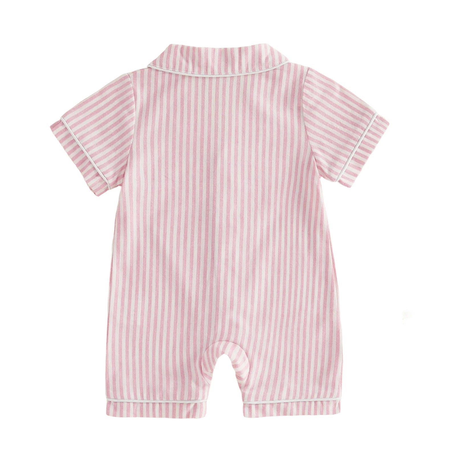 Baby Unisex Striped Button-Up Short Sleeve Pajamas Romper Sleepwear