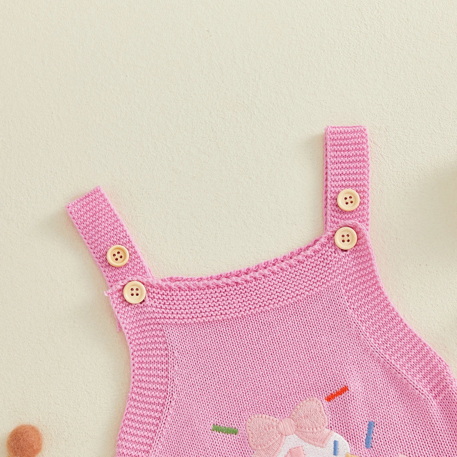 Baby Girl 1st Birthday Knit Bodysuit Embroidery Cupcake 6–18M
