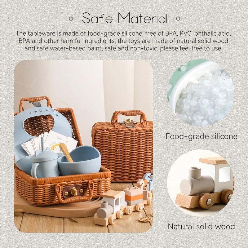 Baby Gift Set with Montessori Toy and Silicone Feeding Set