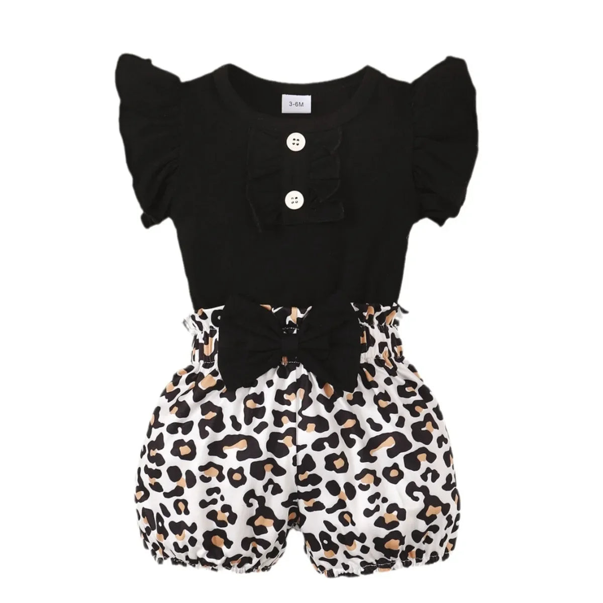 Baby Girl 2 Piece Romper and Leopard Shorts Set