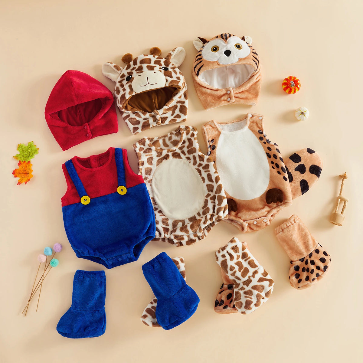 Baby 3-Piece Costume Romper Set with Hood & Socks