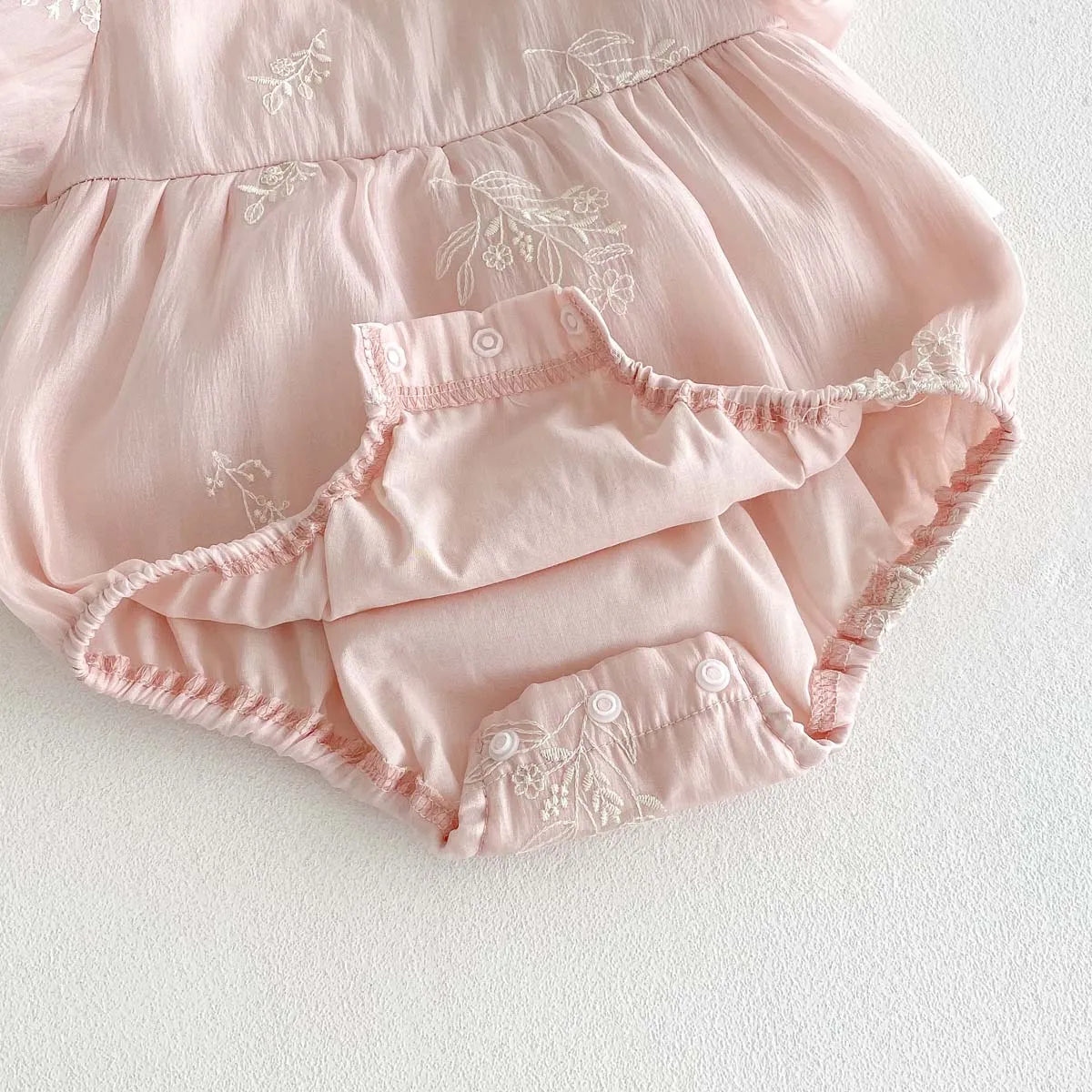Baby Girl Embroidered Cotton Bubble Sleeve Princess Romper