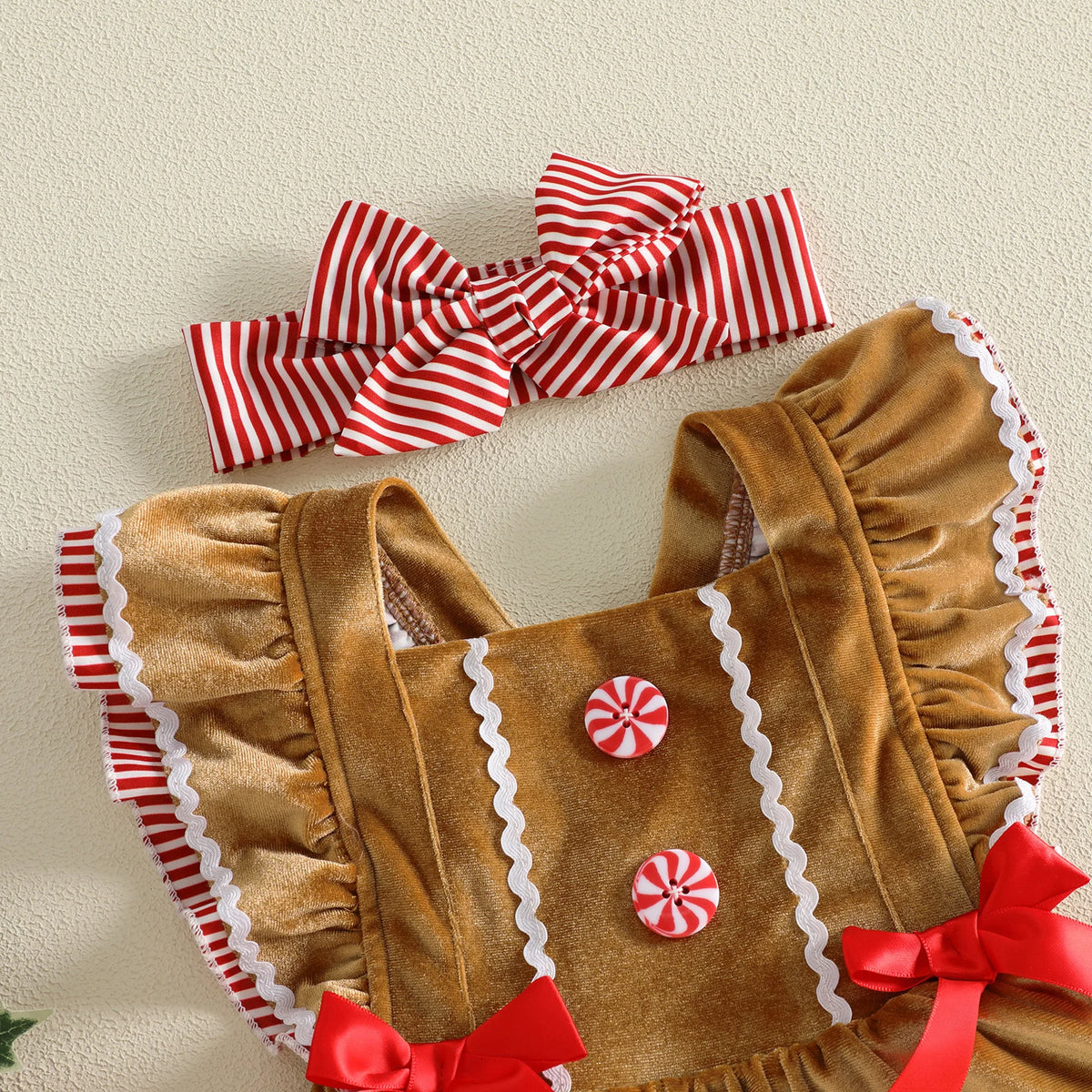 Baby Girls Christmas Romper Dress Outfit with Headband