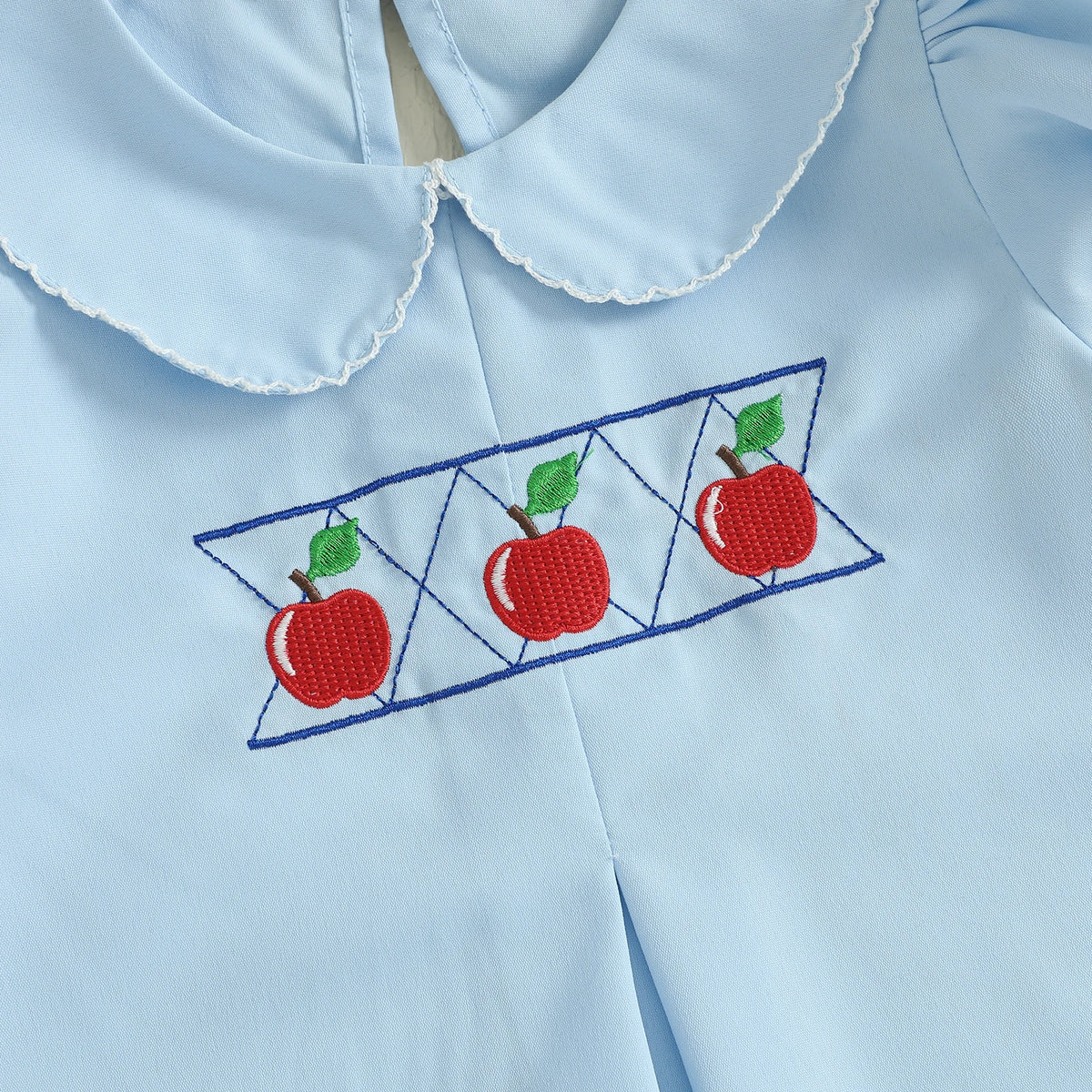 Back-to-School Apple Embroidered Blue Dress