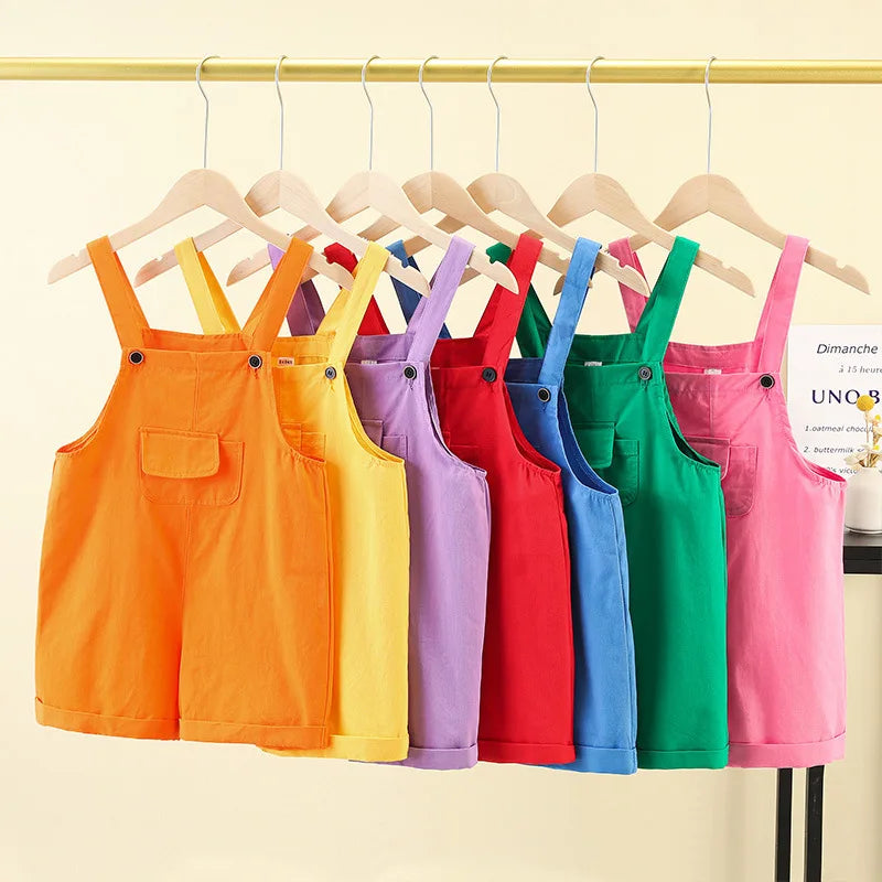 Kids Colorful Candy Color Overalls Shorts