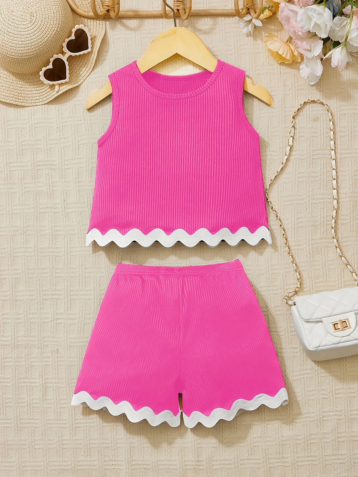 Solid Color Ribbed Vest and Shorts