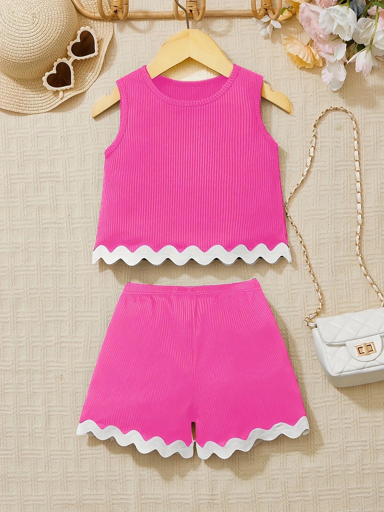 Solid Color Ribbed Vest and Shorts