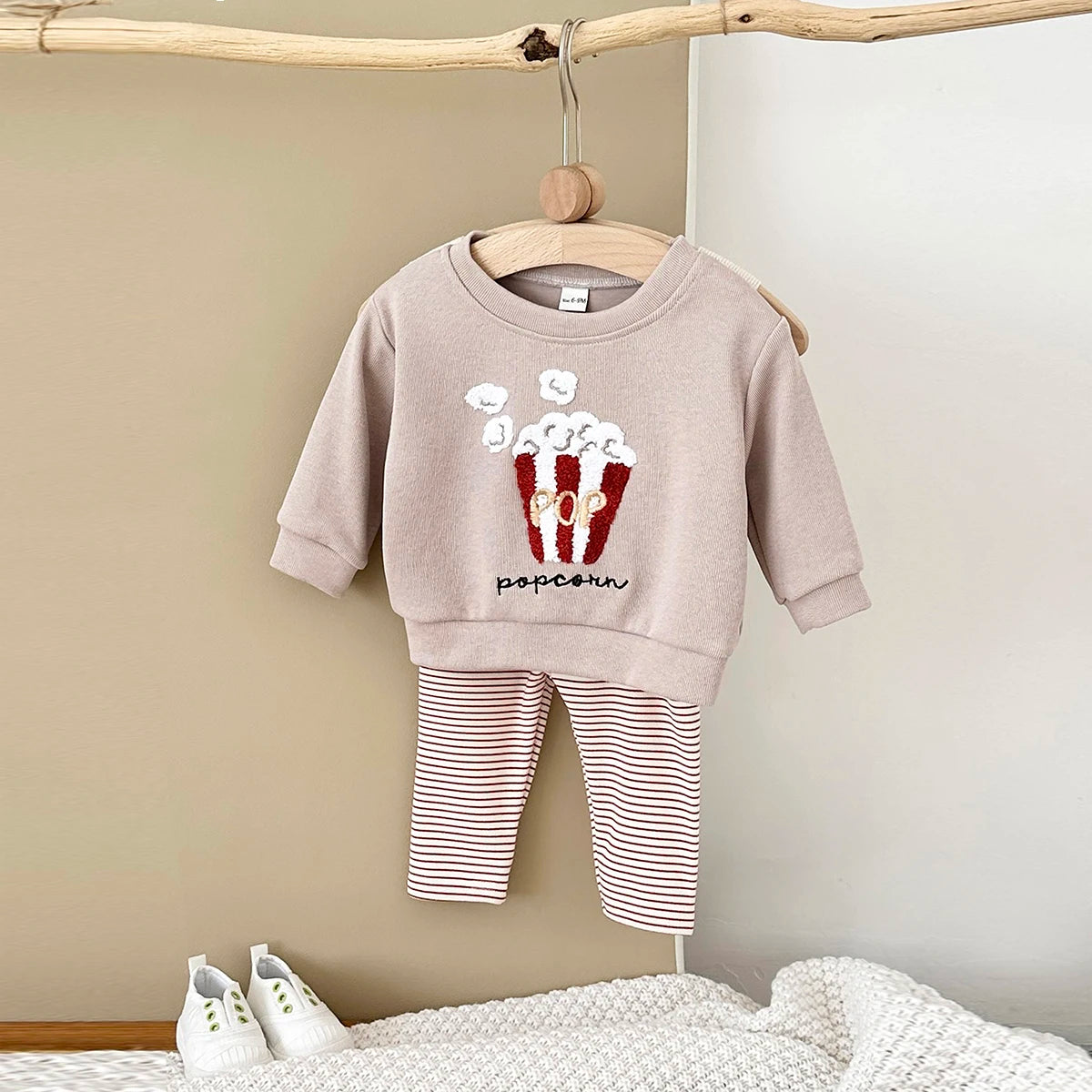 Popcorn Sweatshirt and Striped Pants Set