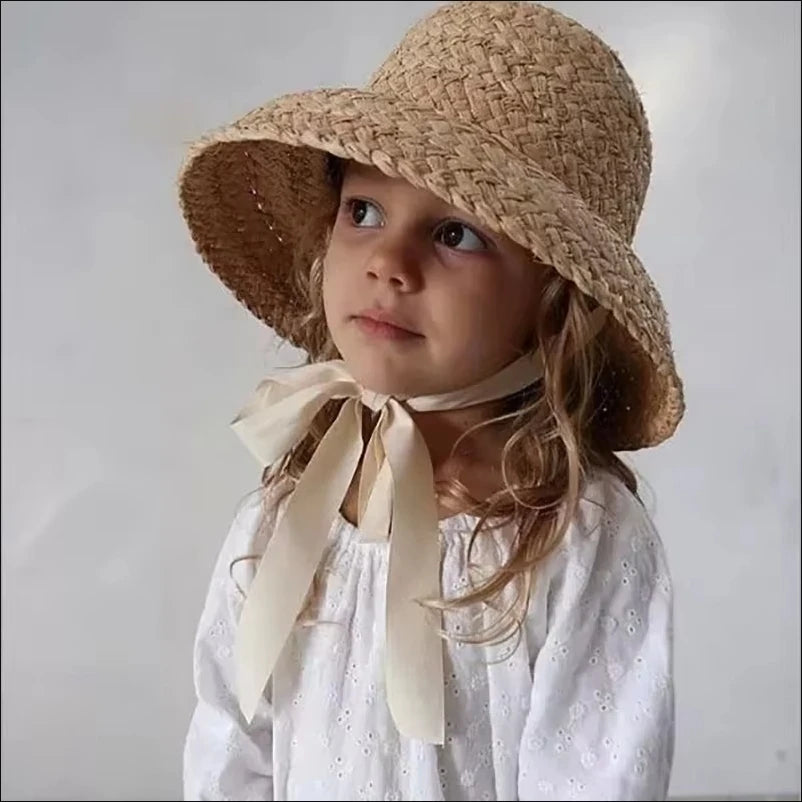 Classic Hepburn-Style Straw Sun Hat for Girls