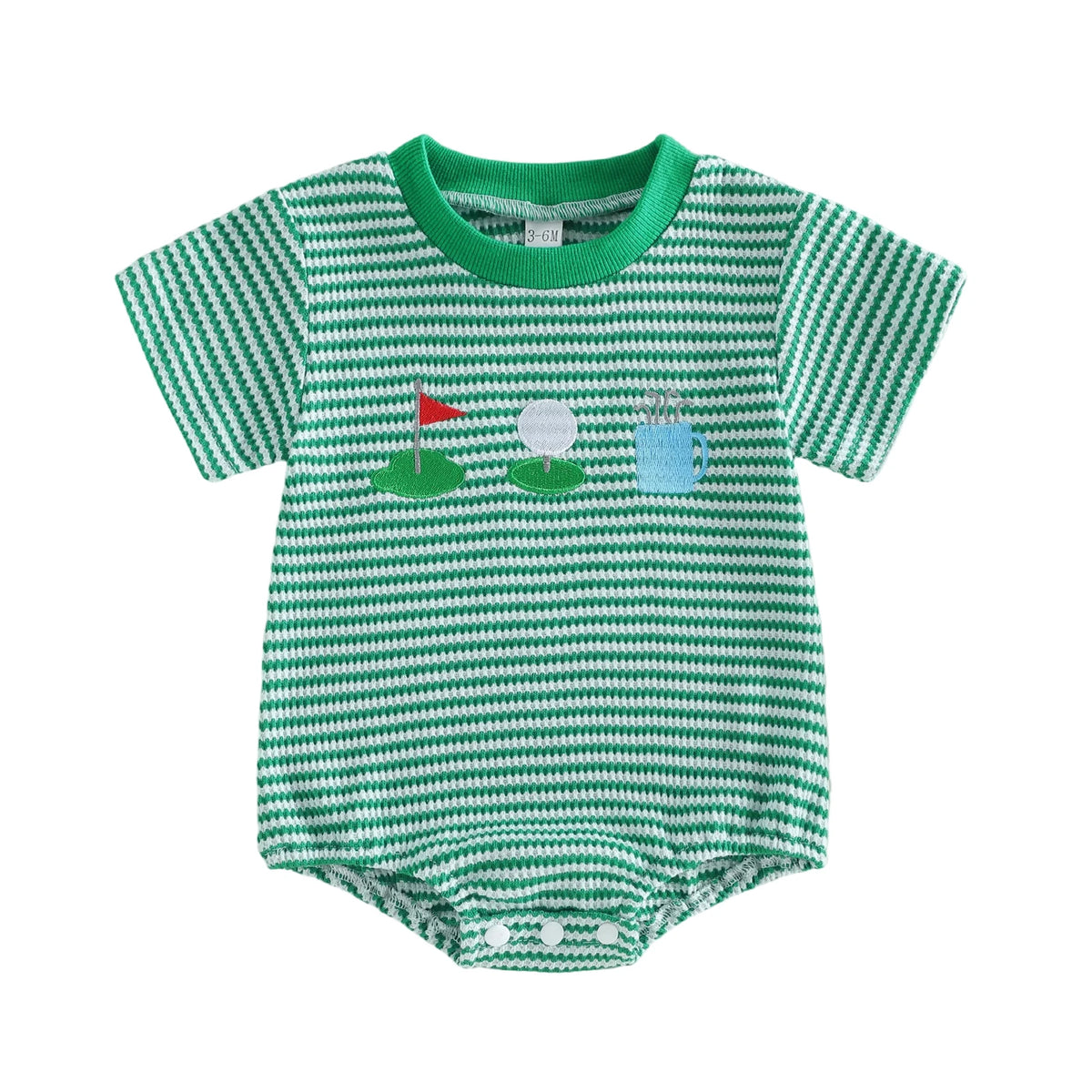 Baby Boy's Striped Golf Themed Embroidered Romper