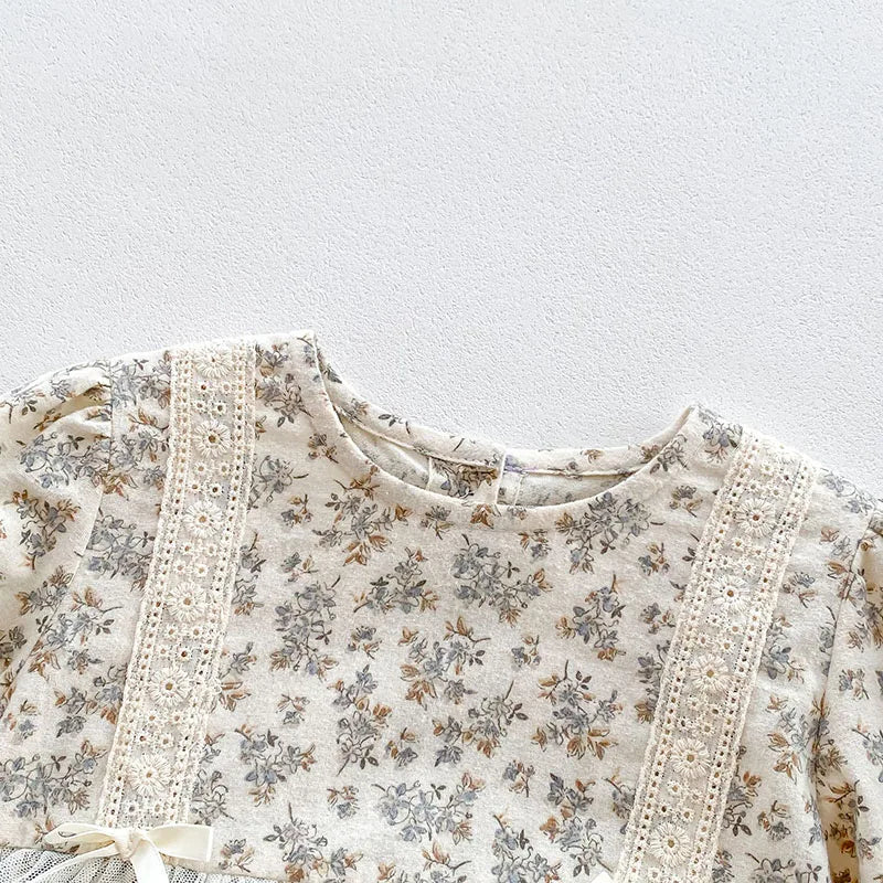 Baby Girl Lace Trim Long Sleeve Romper with Matching Hat