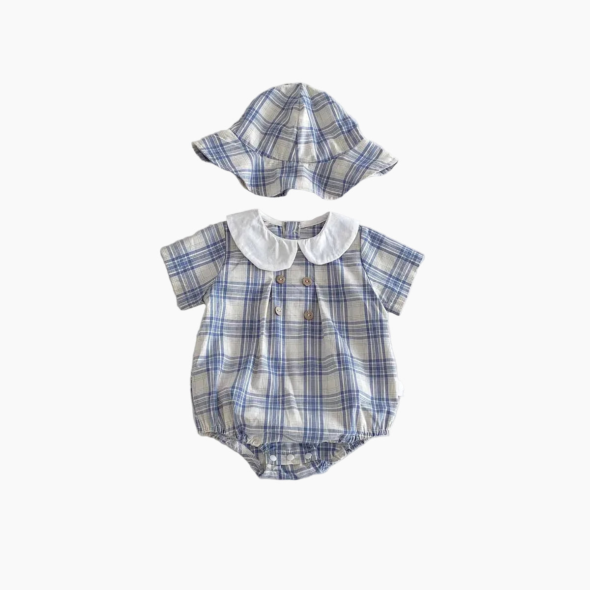 Baby Girl Cotton Checked Bodysuit & Sun Hat Set
