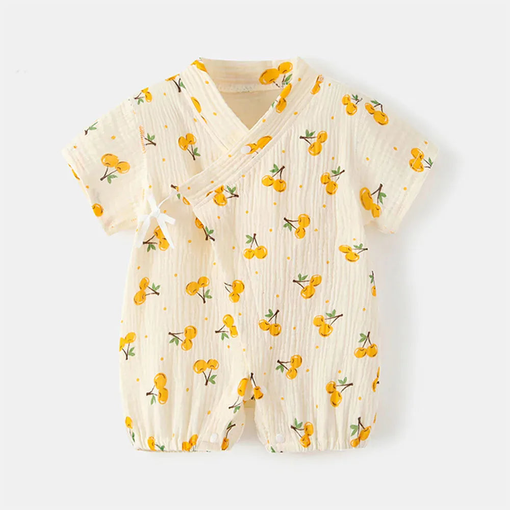 Cherry / 0-3M Unisex Baby Soft Cotton Printed Short Sleeve Bodysuit One-Piece