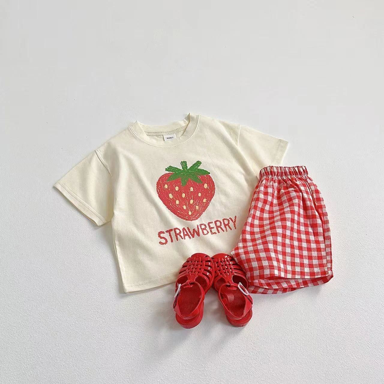 Fruit T-shirt & Plaid Shorts Set