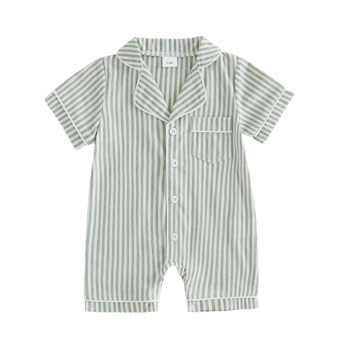 Baby Unisex Striped Button-Up Short Sleeve Pajamas Romper Sleepwear