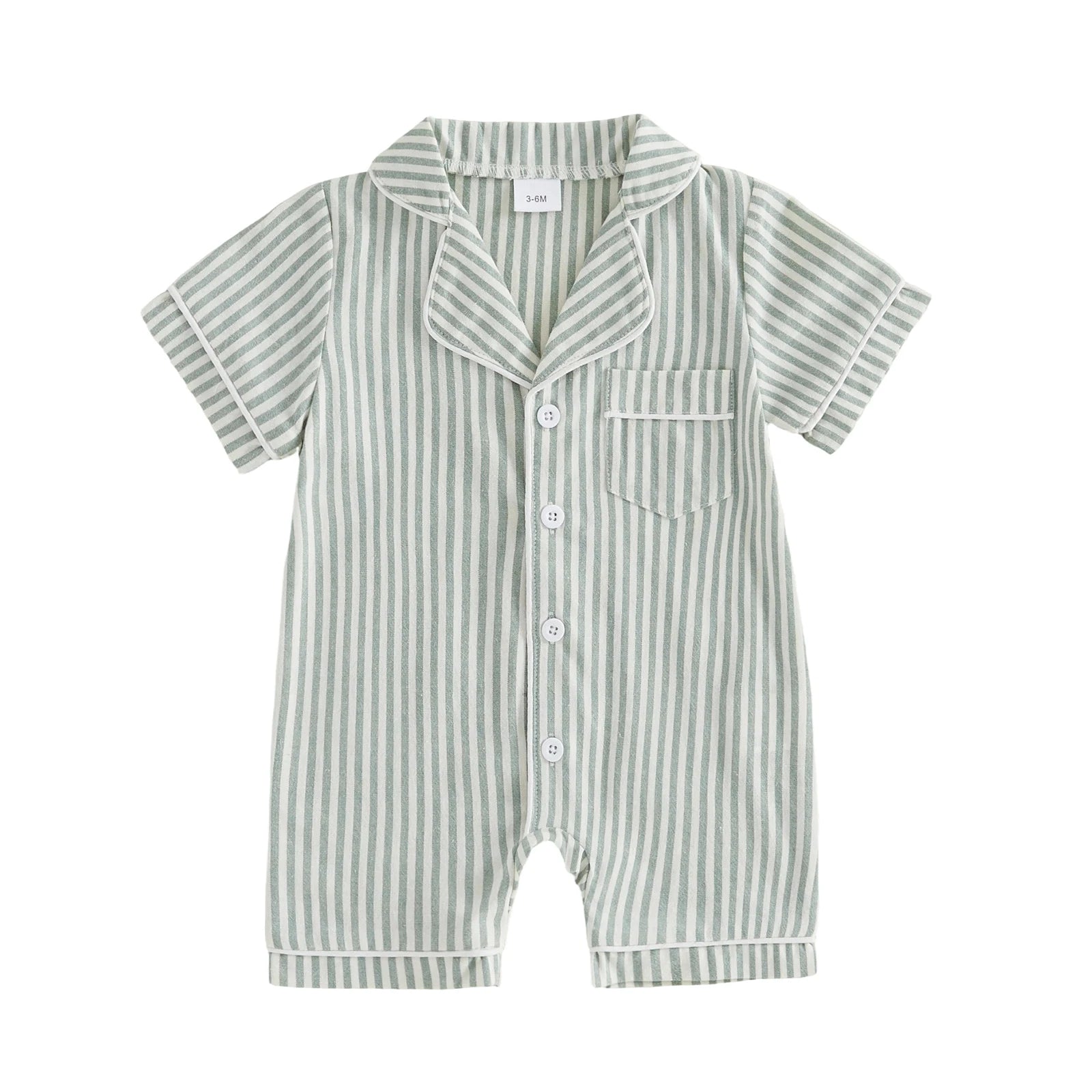Baby Unisex Striped Button-Up Short Sleeve Pajamas Romper Sleepwear
